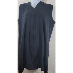 Wear Abouts Black Full Zip Sleeveless Hoodie Large Lightweight Pockets Stretchy